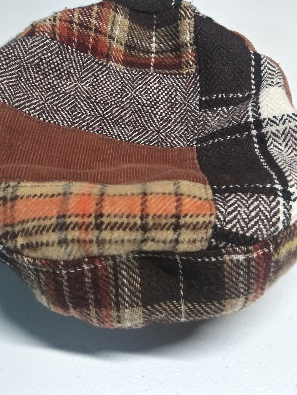 MUDD Vintage Y2K Brown Plaid Patchwork Cap with Blue Button Paperboy Hat - Picture 8 of 12